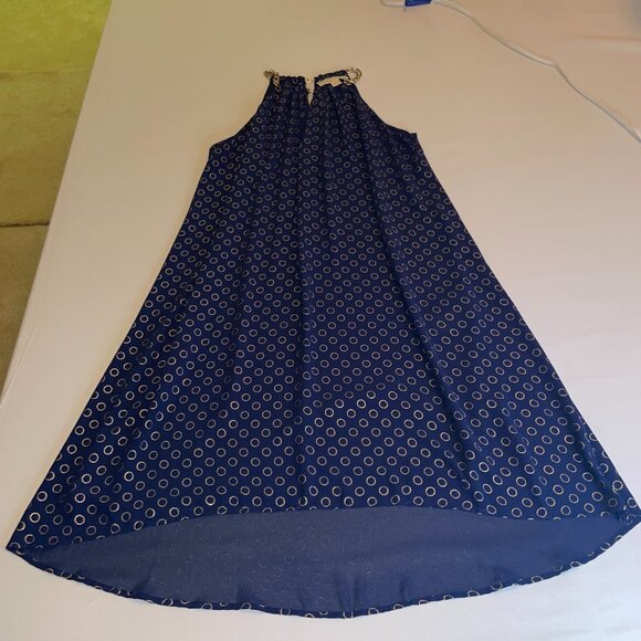 Michael Kors Chain Halter Neck Navy Gold Metallic Trapeze High Low Dress Size S - Picture 15 of 16
